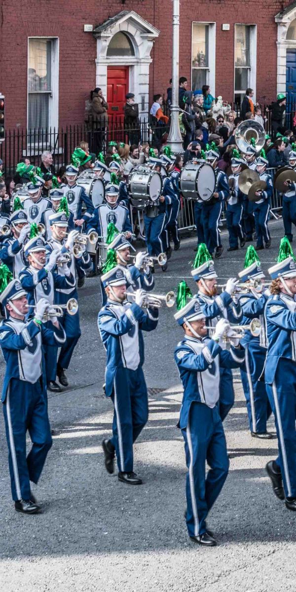 Marching band enjoying st.Patrick's day parade on marching band performance tours of Ireland
